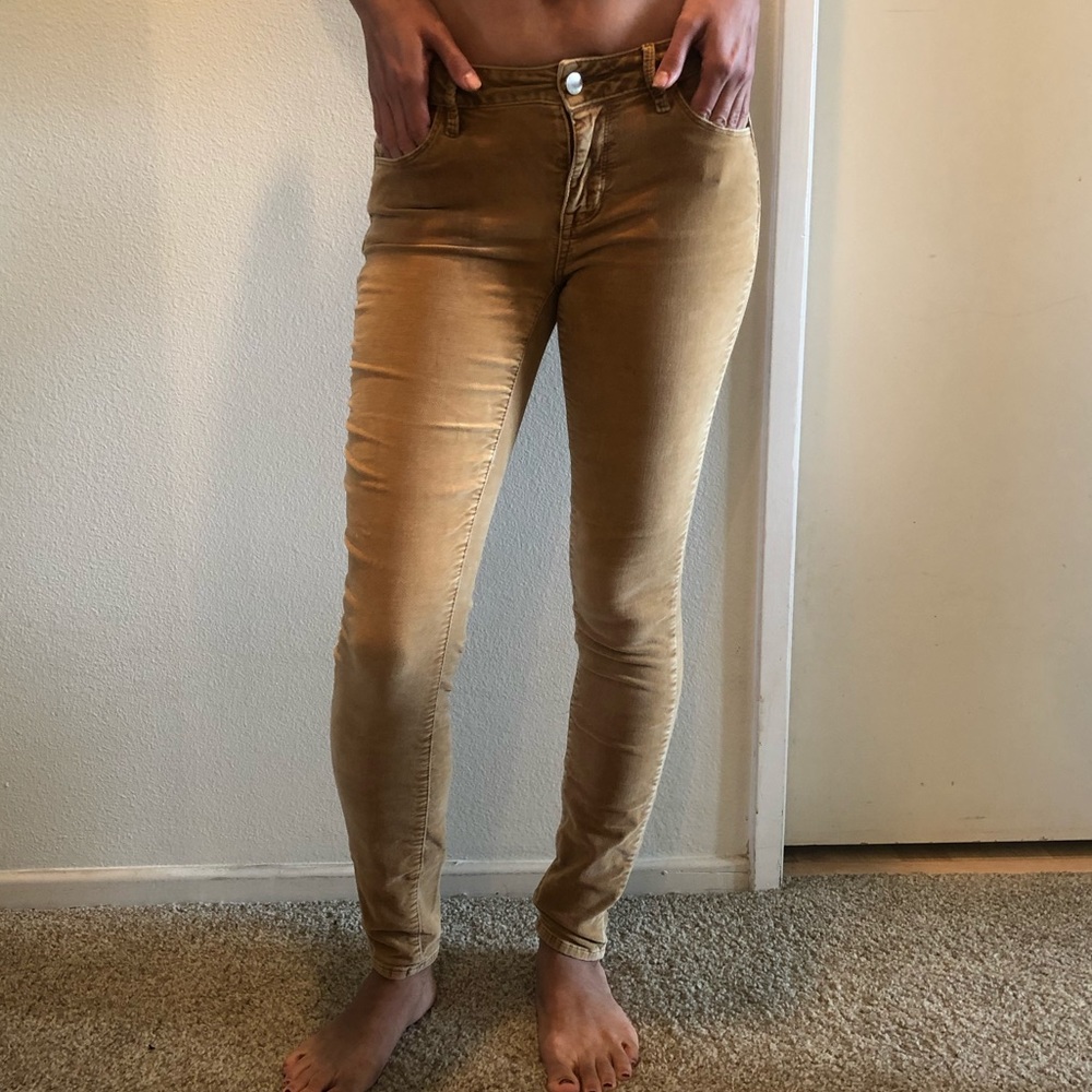 Tan velvety skinny jeans